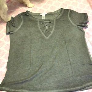 2 -piece bundle Just me tops SzL (1 black tee & 1 grey tee) NWOT